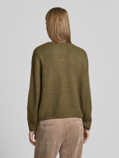 Oui Strickpullover mit V-Ausschnitt Oliv 5