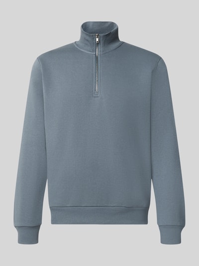 Produktfoto, Regular Fit Sweatshirt mit Baumwoll-Anteil Modell 'Bradley' von JACK & JONES in Blau, Troyer-Kragen, glatte Textur, Material-Mix, Herren Sweatshirt