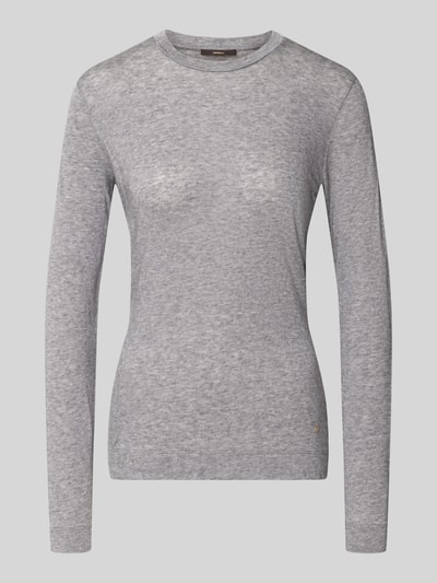 Produktfoto, Longsleeve in melierter Optik von windsor., hellgrau meliert, Rundhalsausschnitt, gerader Schnitt, Lyocell-Woll-Mix, Label-Applikation, Rückenlänge Größe 36: 65 cm