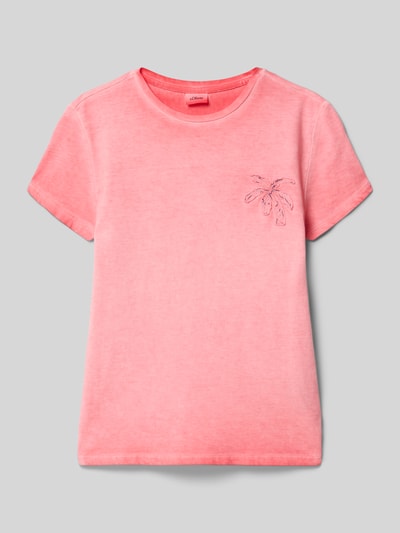 Produktfoto, Regular Fit T-Shirt aus reiner Baumwolle von s.Oliver RED LABEL, Kinder T-Shirt in Rosa mit Palmenstickerei, glatte Textur