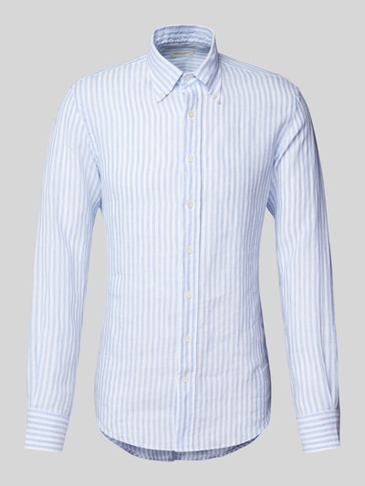 Profuomo Slim Fit Leinenhemd mit Button-Down-Kragen Bleu 2