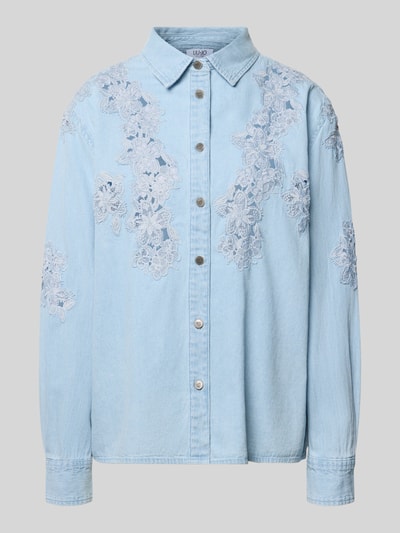 Produktfoto, Regular Fit Jeansbluse mit Stitchings von Liu Jo White aus reiner bawełna, kołnierzyk koszulowy, listwa guzikowa, długość tyłu 64 cm, długość rękawów 60 cm