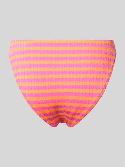 Produktfoto, Bikini Slip mit Allober-Muster Modell 'CABLESTRIPE' van Polo Ralph Lauren, dames bikinibroekje met all-over motief, structuurpatroon, gestikt logo, jersey-stretch, felroze en oranje strepen, materiaalverwerking: jersey-stretch.
