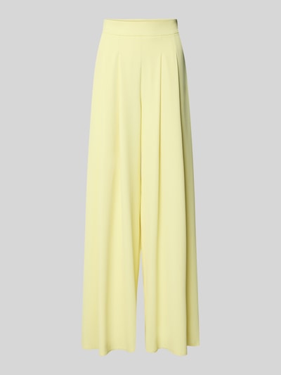 Produktfoto, cremegelbe Stoffhose mit französischen Eingrifftaschen von Rinascimento, Wide Leg Fit, Stretch-Materialmix, seitlicher Reißverschluss.