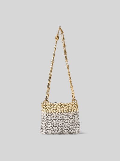 Produktfoto, Handtasche in Ketten-Optik von Rabanne mit gold-silbernen Kettengliedern, glänzende Oberfläche, rechteckige Form, Logo-Detail