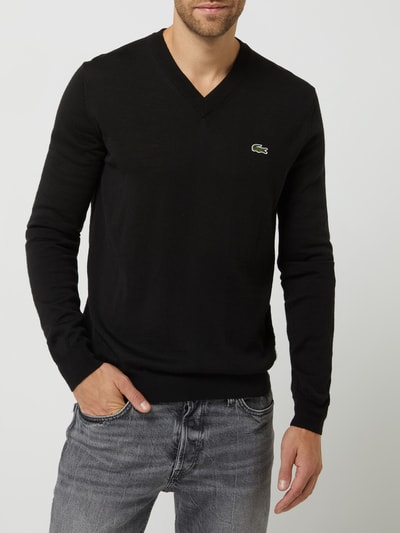 Lacoste Sweter o kroju classic fit z mieszanki wełny Czarny 4