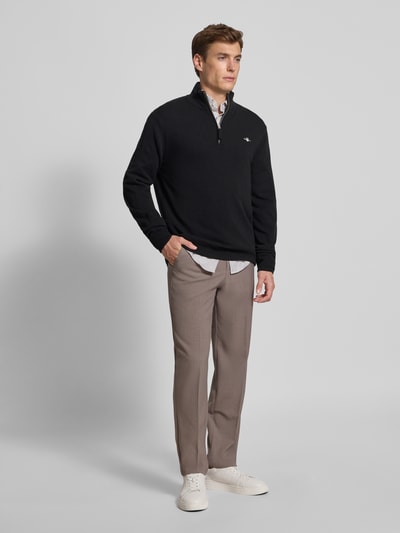 Gant Regular Fit Pullover mit Strick-Optik aus reiner Lammwolle Black 1