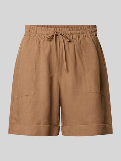 Produktfoto, Regular Fit Shorts aus Viskose-Mix Modell 'Malotta' von OPUS PANTS in Braun, strukturierte Oberfläche, elastischer Bund mit Tunnelzug, Damen Shorts mit Leinen-Anteil, Vorderansicht