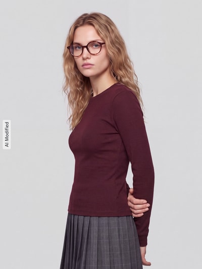 Jake*s Casual Langarmshirt mit Rippstruktur Pflaume 4