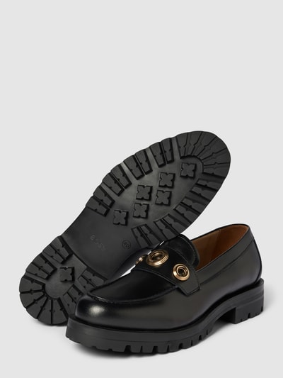 BOSS Black Women Penny loafers van leer met schachtbrug, model 'Helen' Zwart - 3