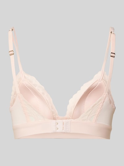Produktfoto, Bralette aus Spitze Modell 'TRIANGLE_BLOSSOM' von BOSS, beżowy, koronka, plisy, metalowa aplikacja z logo, regulowane ramiączka, wyjmowane miseczki
