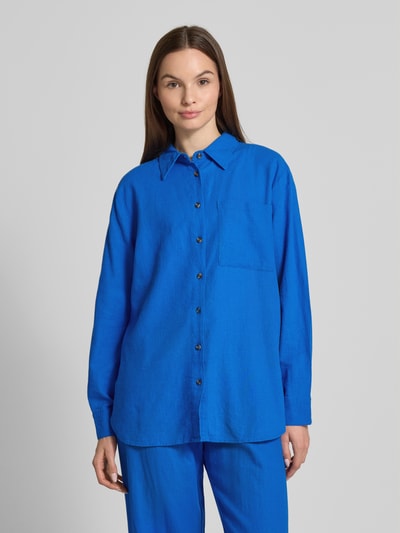 FREE/QUENT Relaxed Fit Leinenbluse mit Brusttasche Modell 'Lava' Blau 4
