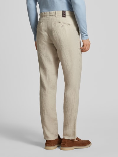 Mmx Regular fit linnen broek met riemlussen, model 'LYNX' Beige - 5