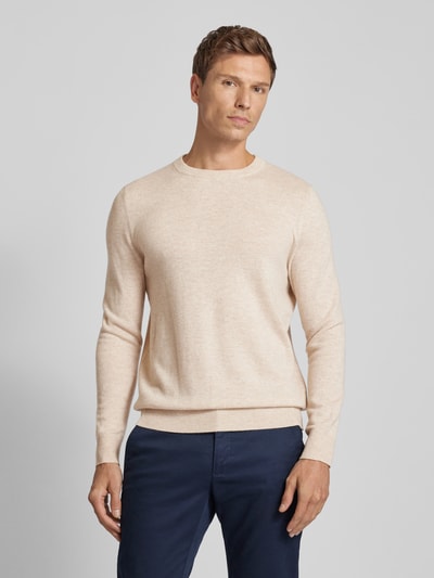 Christian Berg Men Strickpullover mit gerippten Abschlüssen Ecru Melange 4