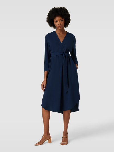 Esprit Midi jurk met strikceintuur in marineblauw online kopen P C