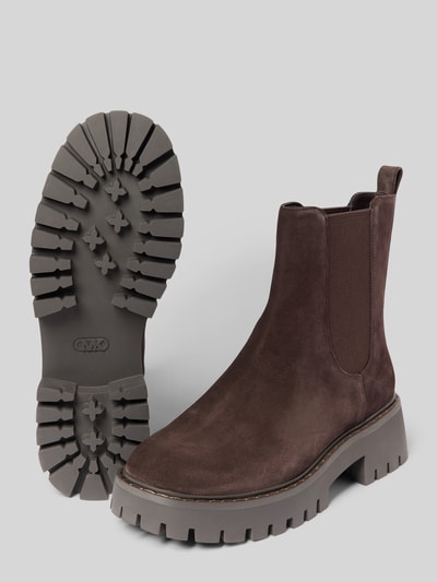 Produktfoto, Stiefel aus Leder-Mix Modell 'Asher' von MICHAEL Michael Kors in Dunkelbraun mit profilierter Sohle, runder Passform, Damen Stiefel, Absatzhöhe 5 cm, Schafthöhe 17 cm, Schaftweite 11 cm
