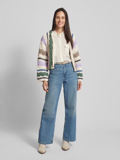 Jake*s Casual Cropped Cardigan mit elastischen Ärmelabschlüssen Ecru 1