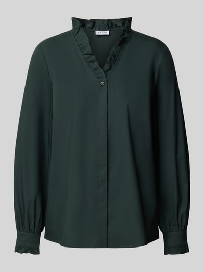 MORE & MORE Regular fit blouse met kraag met ruches en v-hals Flessengroen - 1