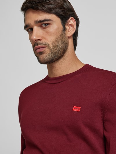 HUGO Gebreide pullover met labelbadge, model 'San Cassius' Bordeaux - 3