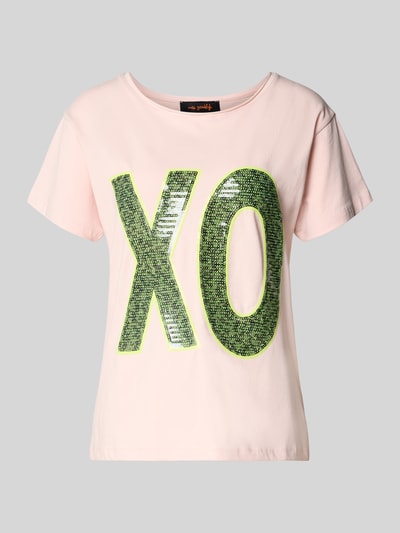Produktfoto, T-Shirt mit Paillettenbesatz von miss goodlife in zartem Rosa, grüne Pailletten, Rundhalsausschnitt, gerader Schnitt, Baumwoll-Elasthan-Mix
