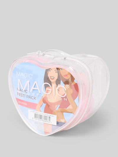 Produktfoto, Boob Tape im Festival Pack von MAGIC Bodyfashion in herzförmiger transparenter Verpackung, sanfte Rosa- und Blautöne, Damen Boob Tape, 4 Meter Brustwarzenabdeckung, 2 Tanga, selbstklebendes Design, Festival Pack, Herzbeutel