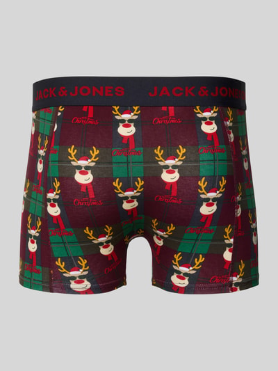 Produktfoto, Trunks mit elastischem Bund im 3er-Pack mit Geschenkbox von Jack & Jones, kolorowy wzór reniferów, bawełna z elastanem, dopasowany krój, model 'RUDOLPH', opakowanie prezentowe