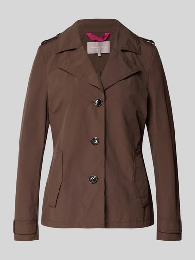 Produktfoto, Regular Fit Jacke mit Reverskragen von Christian Berg Woman Selection in Braun, glatte Baumwoll-Mischung, Knopfleiste, Eingrifftaschen.