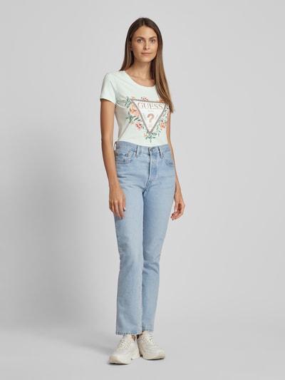 Guess T-shirt z nadrukowanym motywem i logo model ‘TRIANGLE FLOWERS’ Miętowy 1