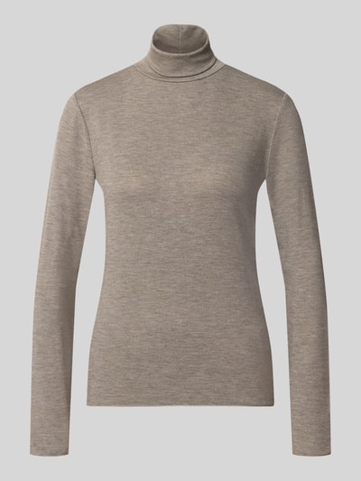 Produktfoto, Longsleeve mit Rollkragen von someday, schmal geschnitten, beige, feine Ripp-Struktur, Viskose-Mix mit Stretch-Anteil