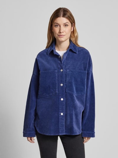 Jake*s Casual Regular fit corduroy overhemdblouse met borstzakken Rookblauw - 4