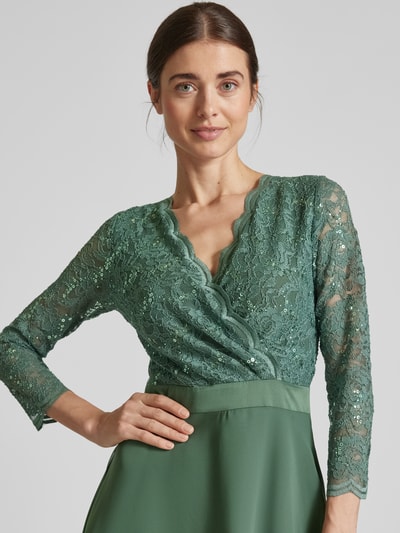 Swing Cocktailkleid mit Spitzenbesatz Oliv 3