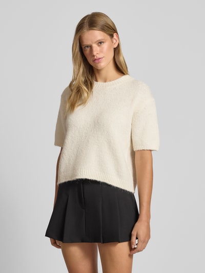 Gina Tricot Sweter z dzianiny z dodatkiem wełny lana i okrągłym dekoltem Écru 4