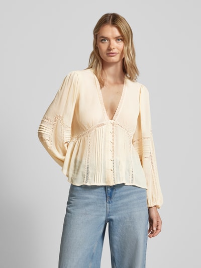 Mango Bluse mit durchgehender Knopfleiste Modell 'DIANA' Beige 4