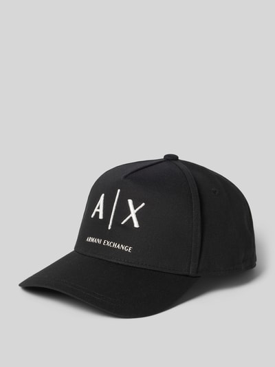 Produktfoto, czapka z daszkiem z wyhaftowanym logo marki Basecap mit Label-Stitching von ARMANI EXCHANGE, czarna bawełna, regulowana długość, daszek usztywniany