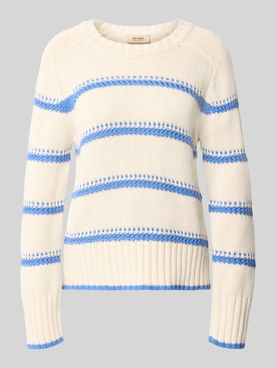 Produktfoto, Strickpullover mit Streifenmuster Modell 'Rola Bine' von MOS MOSH in Creme mit blauen Streifen, reine Baumwolle, Relaxed Fit