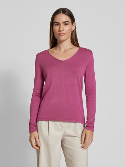 Tom Tailor Regular fit gebreide pullover met V-hals Felroze - 4