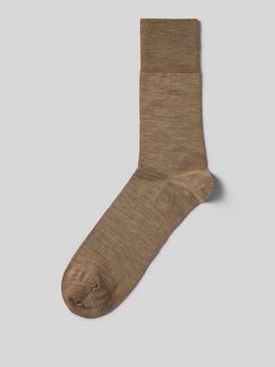 Produktfoto, Socken mit geripptem Abschluss von Falke in Braun, Schurwoll-Baumwoll-Mix mit Stretch-Anteil, körpernaher Schnitt, glatte Textur