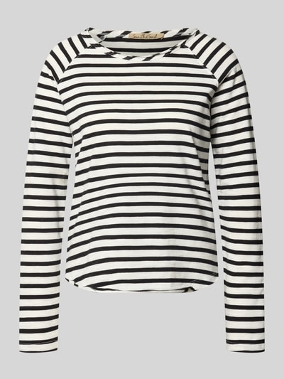 Produktfoto, Longsleeve mit Rundhalsausschnitt und Rollsaum von Smith and Soul, reine Baumwolle, schwarz-weiß gestreift, Regular Fit, Rückenlänge 56 cm bei Größe S