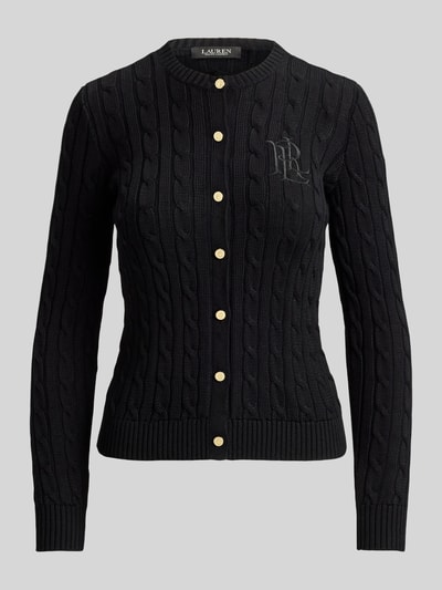 Lauren Ralph Lauren Regular Fit Strickjacke aus reiner Baumwolle mit Logo-Stitching BLACK 2