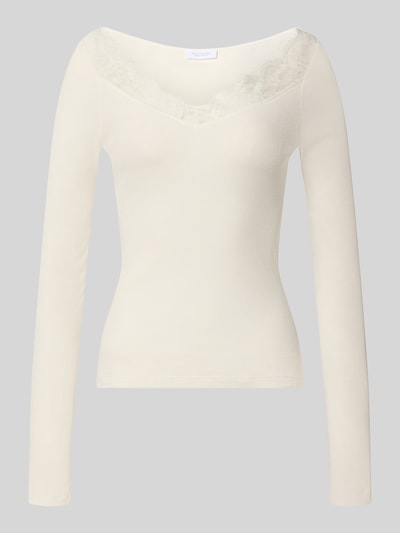 Produktfoto, Slim Fit Shirt aus reiner katoen van Rich & Royal, dames shirt met lange mouwen, met kant, puur katoen, ruglengte maat S 55 cm