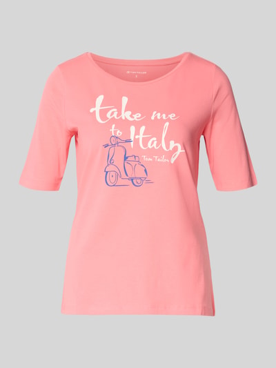 Produktfoto, Regular Fit T-Shirt aus Baumwoll-Mix mit Motiv-Print von Tom Tailor in Unifarben Rosa, Rundhals, kurzarm, glatte Textur