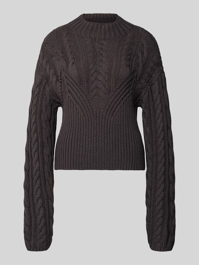Produktfoto, Slim Fit Sweter w imitacji dzianiny Model 'Haysa' od Noisy May z mieszanki bawełny, okrągły dekolt, ciemny kolor, wyraźna faktura przędzy