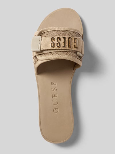 Productfoto, sandaaltjes met afgeronde punt, comfortmodel, model 'ELYZE4' met labelapplicatie, klittenbandsluiting, hakhoogte maat 39: 2 cm, productnaam: Sandalette mit Label-Applikation Modell 'ELYZE4' van guess