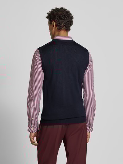 Christian Berg Men Gebreid shirt van een mix van merinowol met V-hals Marineblauw - 5