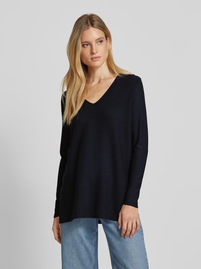 comma Oversized Strickpullover mit V-Ausschnitt Marine 4