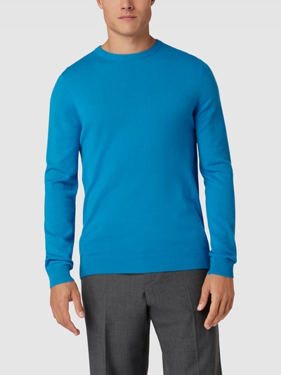 Christian Berg Men Kaschmir Pullover mit geripptem Rundhalsausschnitt Aqua Blau 4