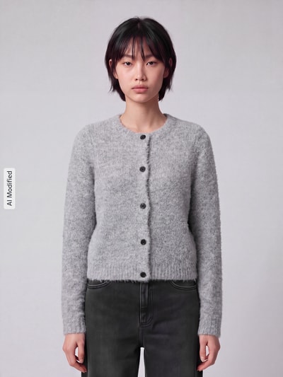 VERO MODA Regular Fit Strickjacke mit Woll-Anteil Modell 'NOVAH' Mittelgrau 4