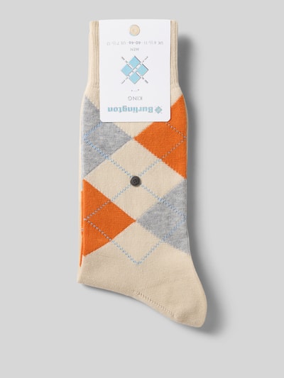 Produktfoto, Socken mit Logo-Detail Modell 'King' von Burlington für Herren aus Baumwoll-Mix in Beige, Orange und Grau mit elastischem Abschluss.