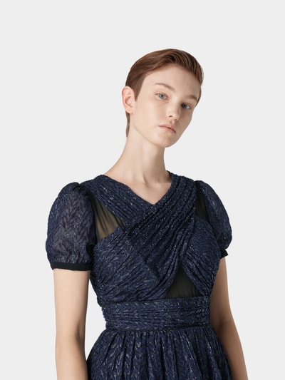 Self-Portrait Kleid mit Spitzen-Besatz Marineblau 6