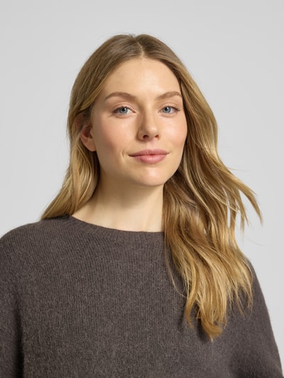 Oui Relaxed fit pullover met alpaca in gebreide look Donkerbruin - 3